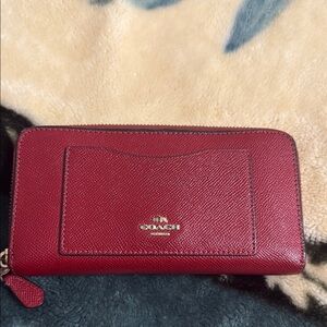 Coach Red Leather Wallet with Textured Finish